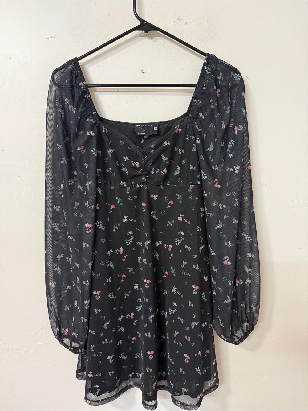 ASOS Black Mini Dress with Pink and Mint Floral Print